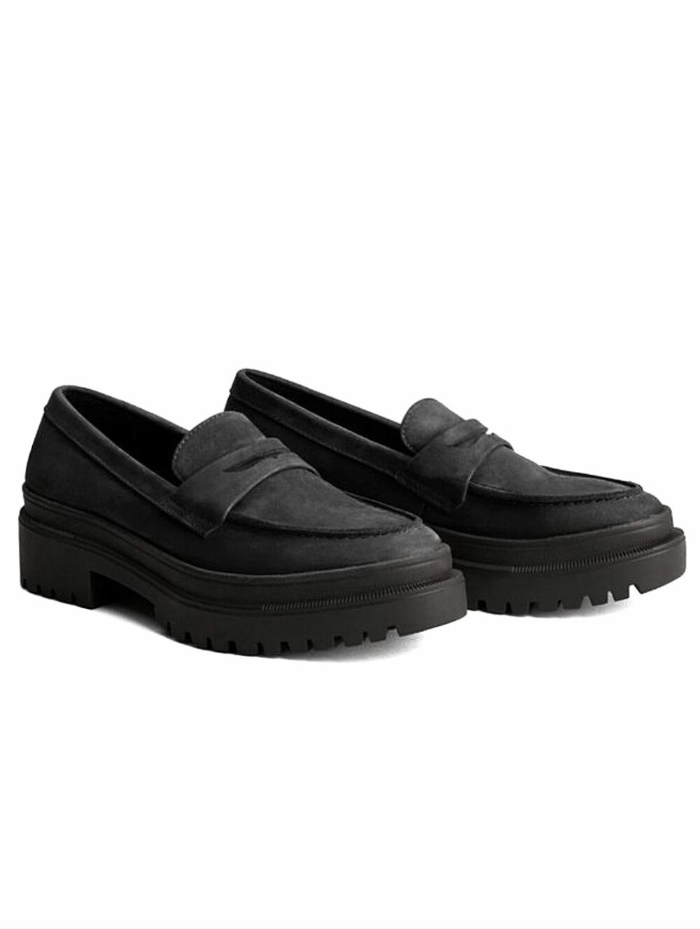 New! Portland Leather PATINA Zoe Loafers Black Lug Sole Platform Shoes US 8.5